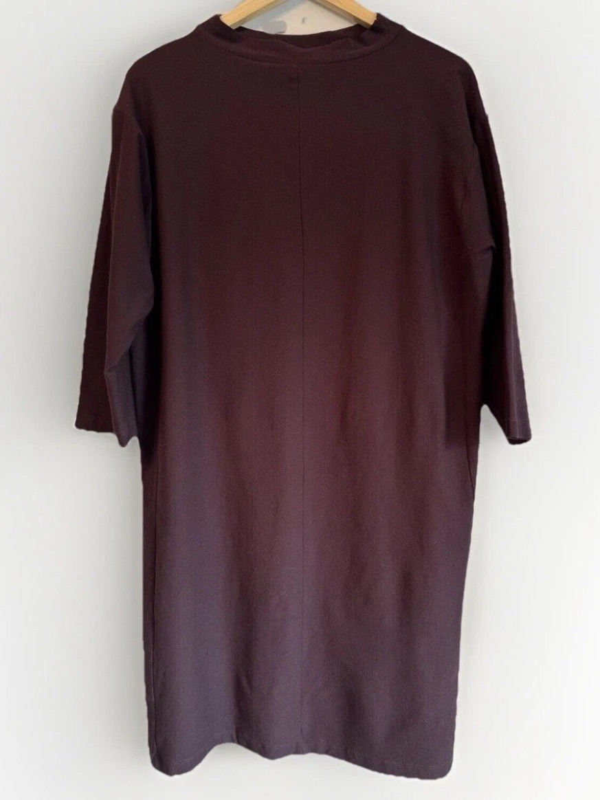 Eileen Fisher Brown Dress Women’s Medium 3/4 Sleeves Mock Neck Quiet Luxury